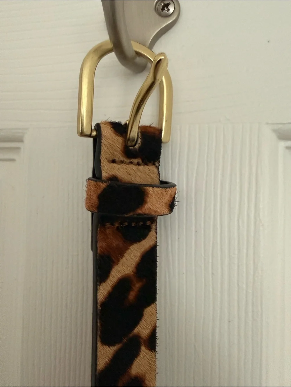 J. Crew Leopard Print Calf-hair Belt with Gold Buckle. Size M/L